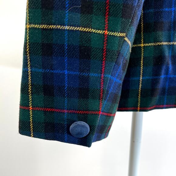 Pendleton Plaid Blazer Tuxedo Style Wool Velvet Trim Blue Jacket Tartan Punk - Picture 6 of 9